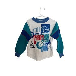 Vintage 90s All Sports Champs Kids Long Sleeve Graphic Shirt No Tag Retro